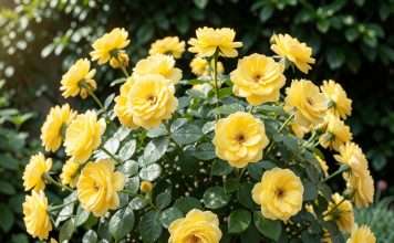 Yellow Knockout Rose Bush: Continuous Blooms With Minimal Care Yellow Knockout Rose Bush: Continuous Blooms With Minimal Care example with annotations