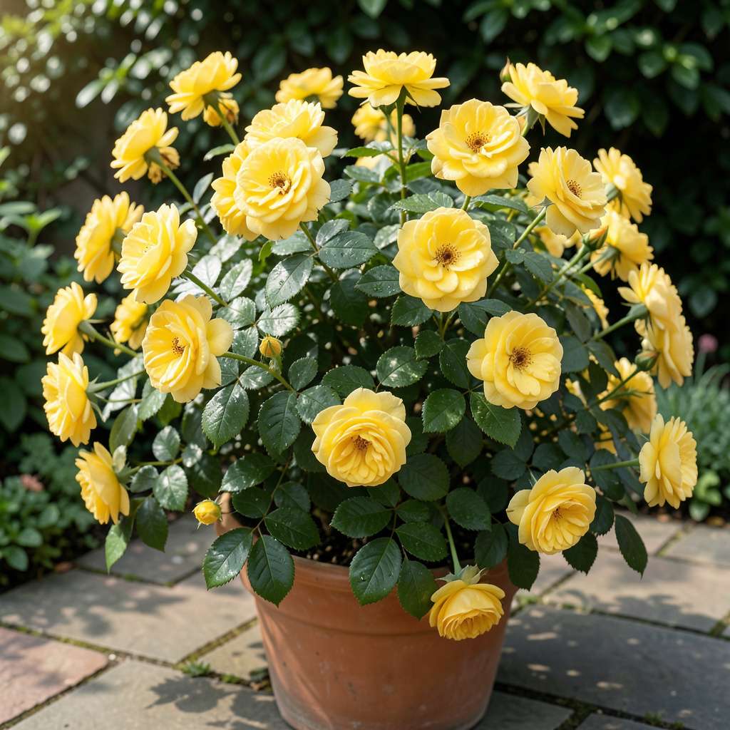 Yellow Knockout Rose Bush: Continuous Blooms With Minimal Care example with annotations